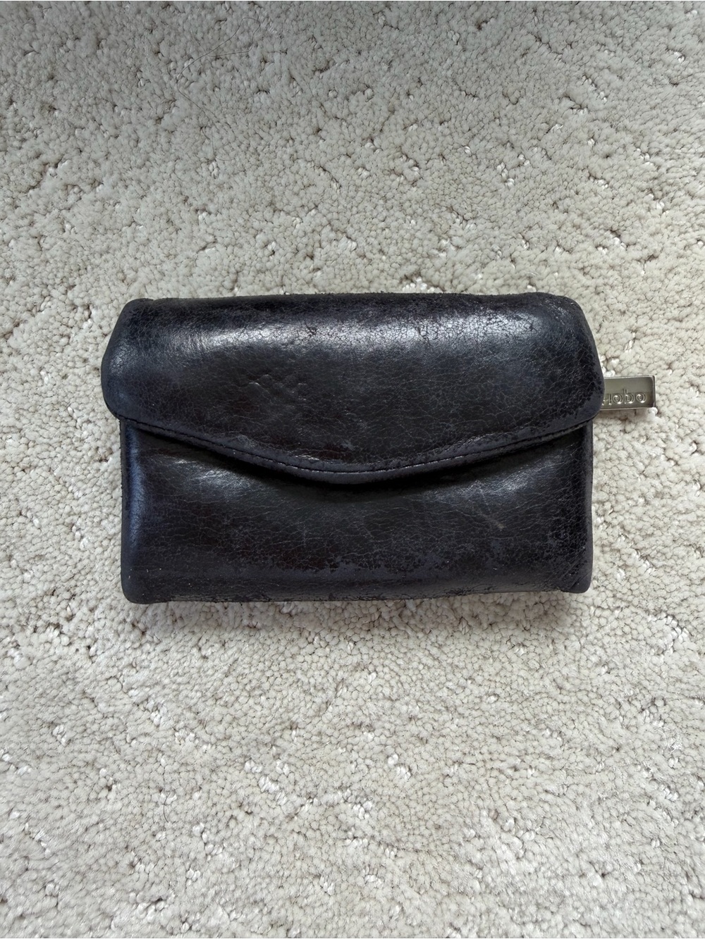 HOBO Black Leather Card Case with Branded Metal Tab